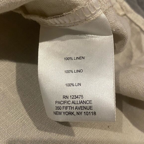 Ellen Tracy Cream Scoop Neck 1/4 Zip Linen Blouse Top Roll Tab 3/4 Sleeve Size L - Picture 12 of 12